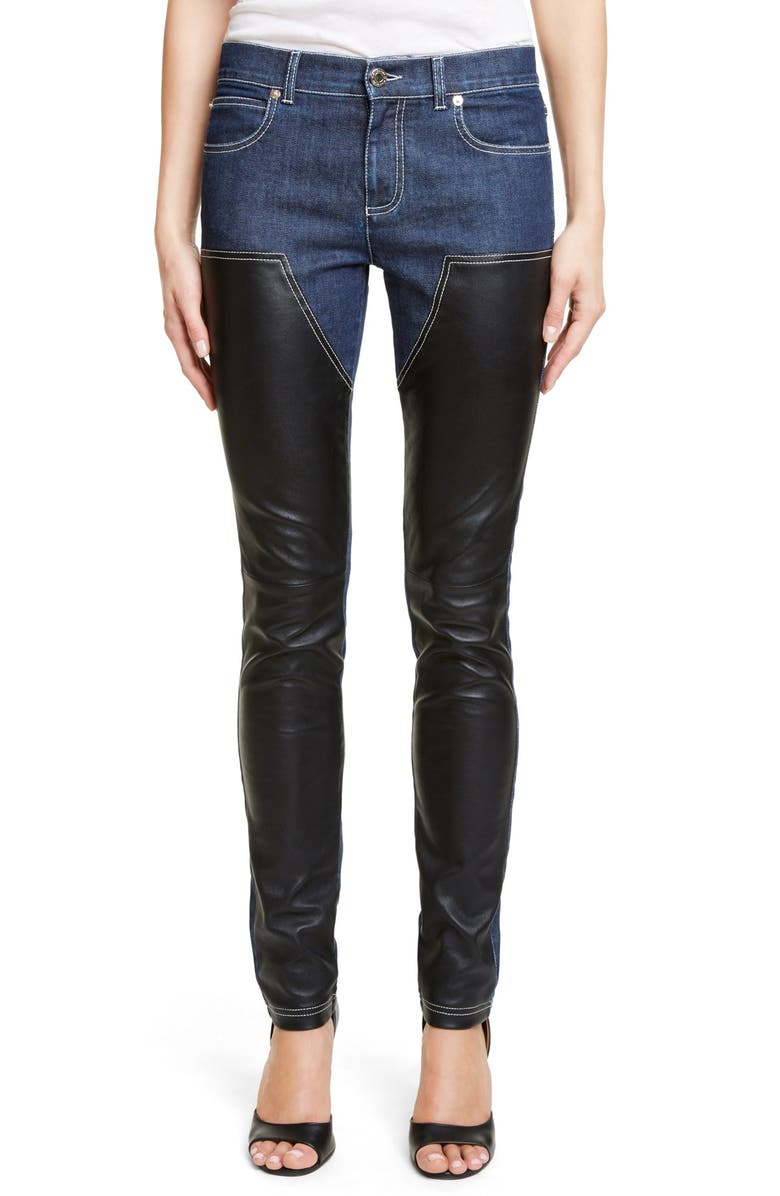 Givenchy Bonded Leather Trim Jeans, Main, color,