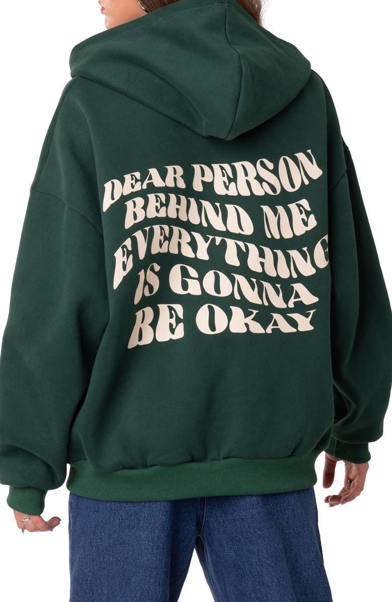 EDIKTED Everything's Okay Graphic Hoodie, Alternate, color, Green