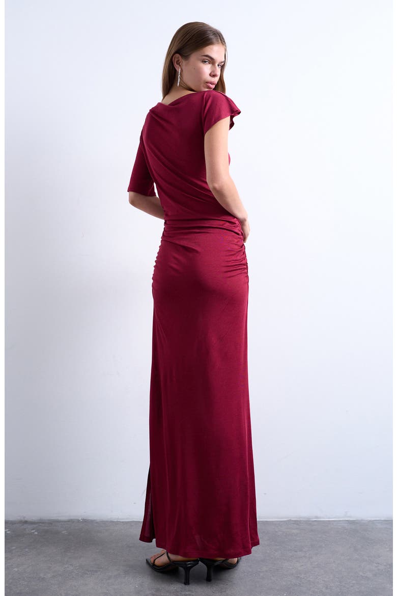 Asymmetric Slinky Maxi Dress, Alternate, color, RED