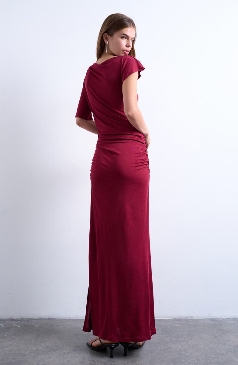 Topshop Asymmetric Slinky Maxi Dress, Alternate, color, Red
