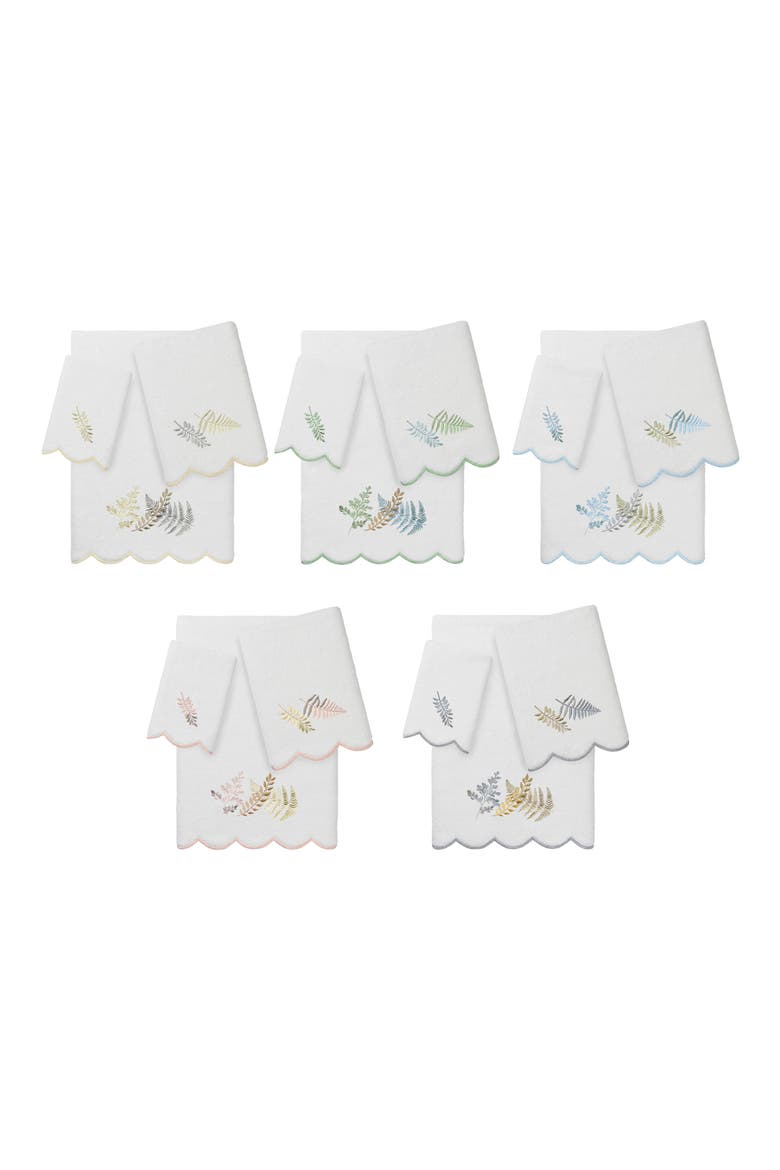 3-Piece Fern Toss Embroidered Turkish Cotton Towel Set, Alternate, color, WHITE/ GRAY