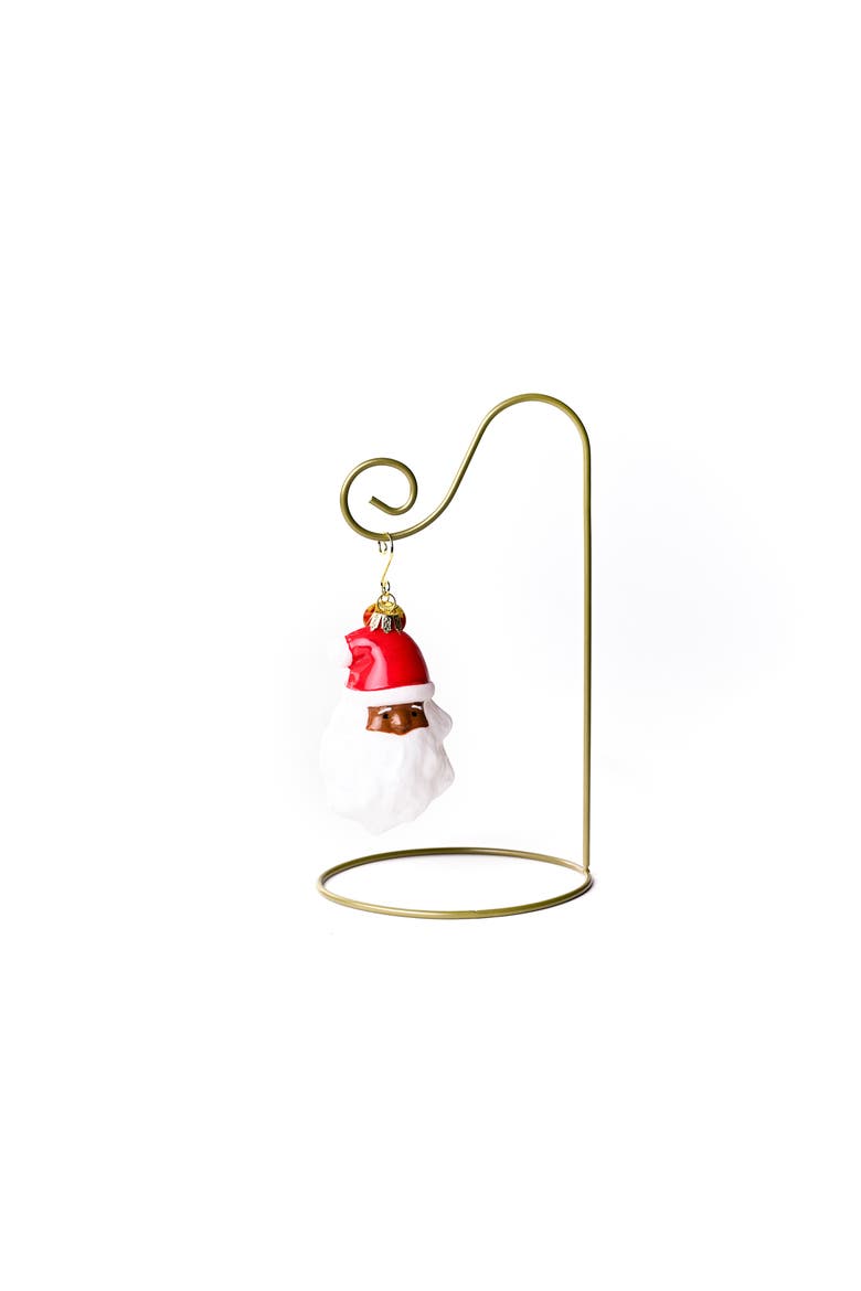 Brown Skin Ho Ho Santa Glass Shaped Ornament with Gold Stand, Main, color, Red