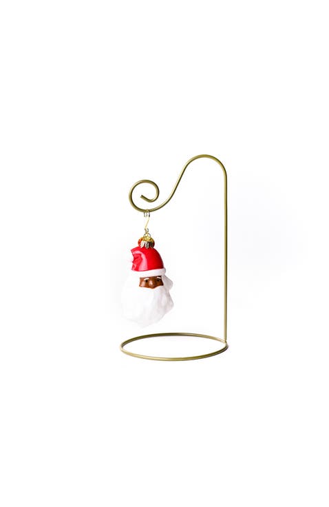Brown Skin Ho Ho Santa Glass Shaped Ornament with Gold Stand