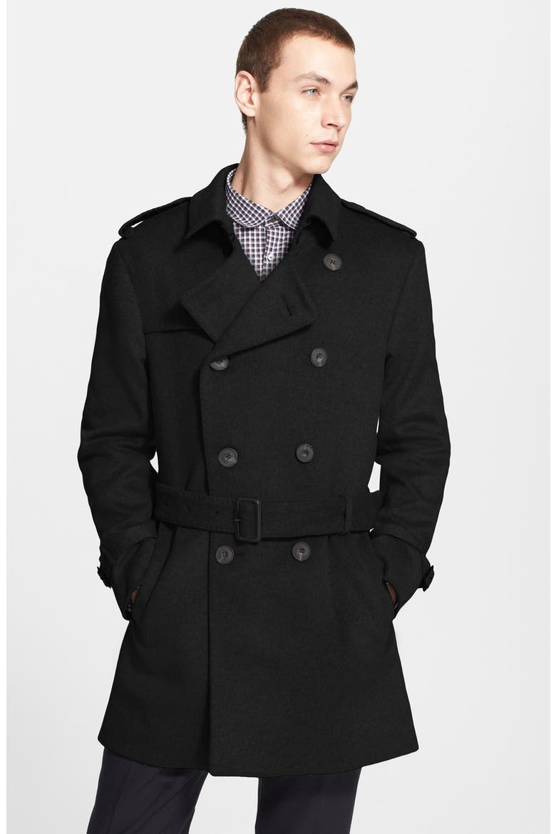 London 'Britton' Double Breasted Trench Coat, Alternate, color, BLACK