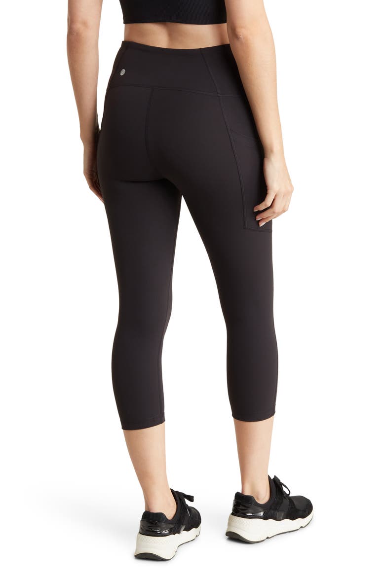 Perform High Waist Pocket Crop Leggings, Alternate, color, BLACK