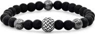STEELTIME Black Lava & Stainless Steel Beaded Stretch Bracelet
