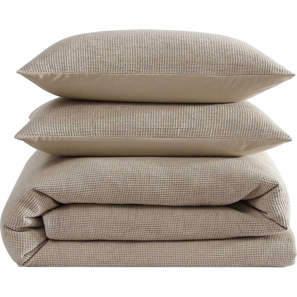 Calvin Klein Microwaffle Melange 3 Piece Comforter Set, King In Flax Beige