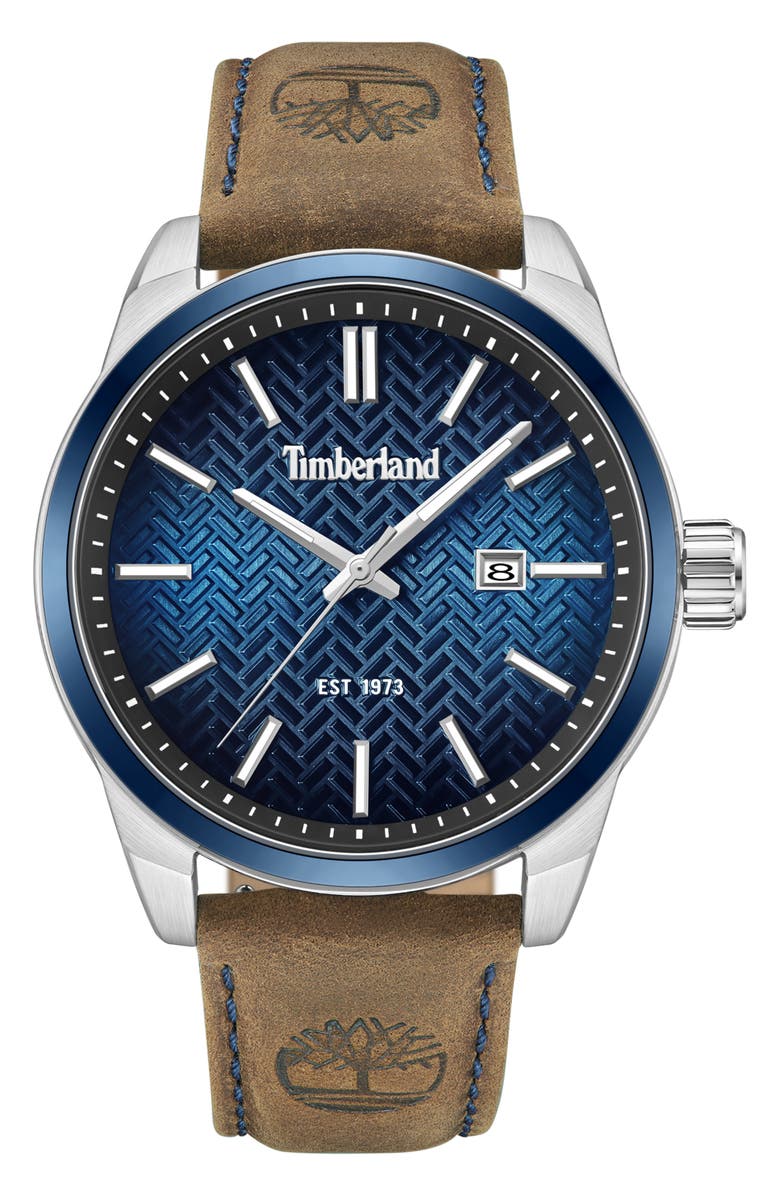 Timberland Henniker II Leather Strap Watch, 44mm, Main, color,