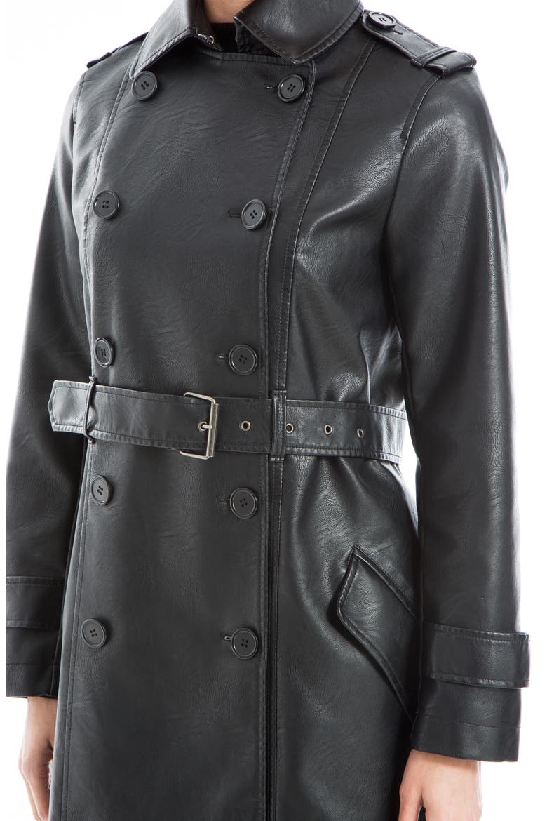 Faux Leather Long Trench Coat, Alternate, color, BLACK