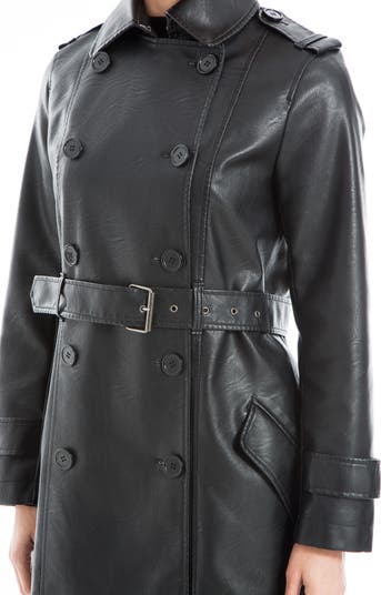 MAX STUDIO Faux Leather Long Trench Coat | Nordstromrack