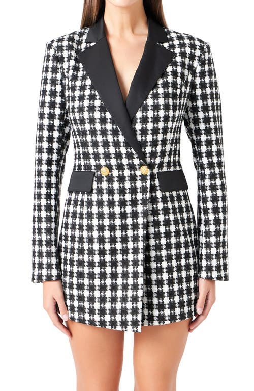 Endless Rose Houndstooth Double Breasted Long Sleeve Blazer Romper In Black/white