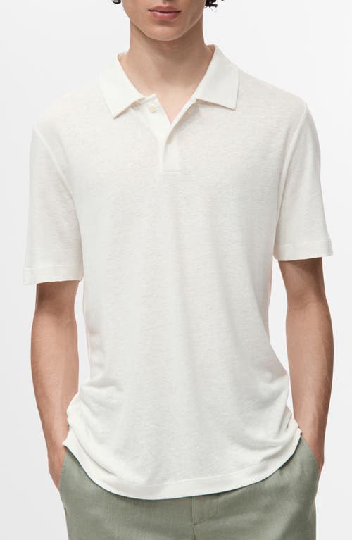 Mango Slim Fit Linen Blend Jersey Polo In White