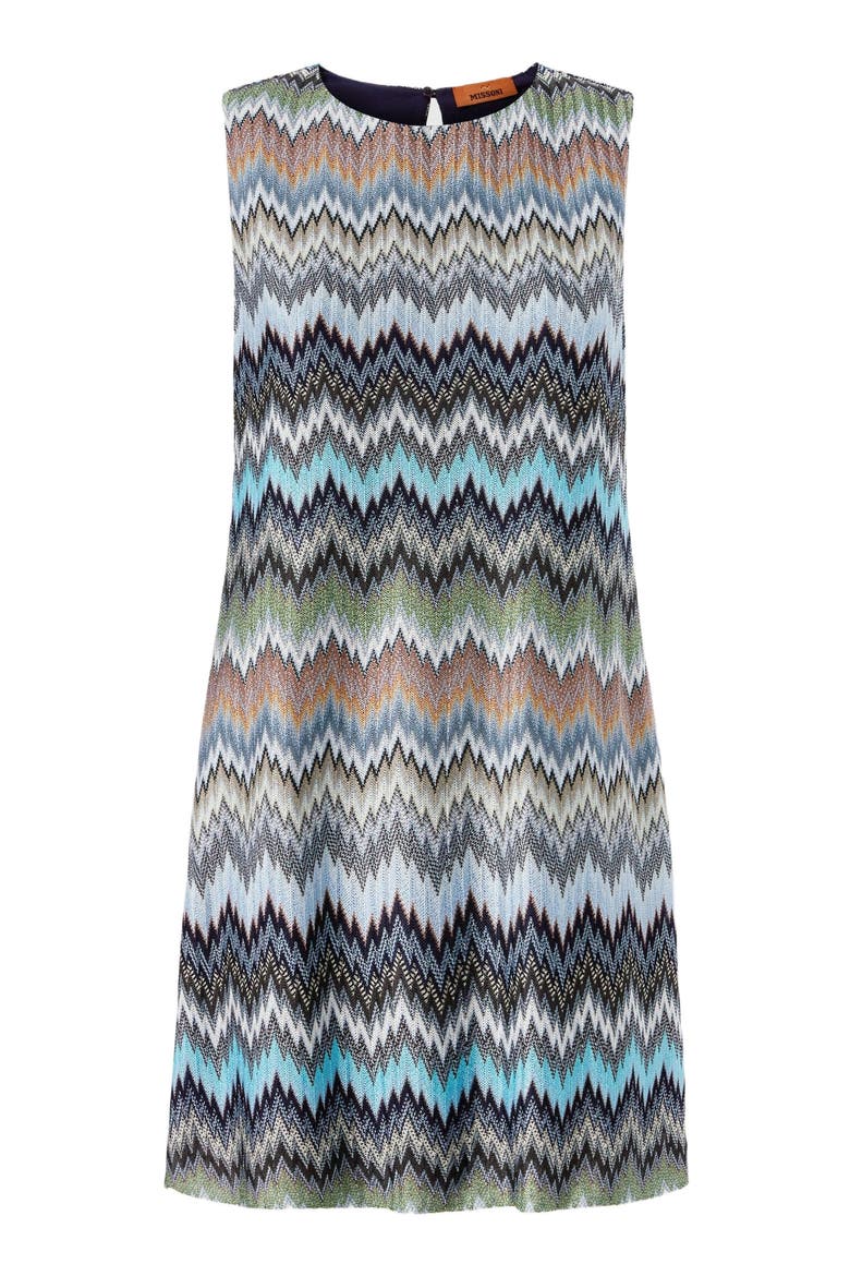 Sleeveless Mini Dress In Viscose Chevron, Alternate, color, Multicoloured