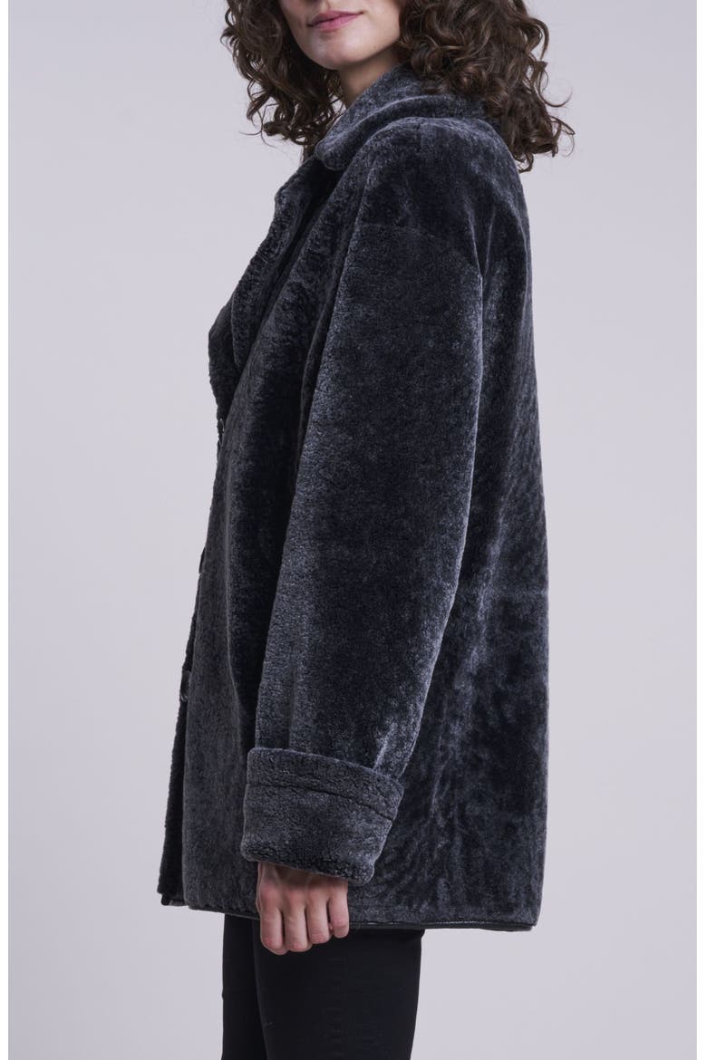 Oversize Genuine Shearling & Leather Jacket, Alternate, color, CHARCOAL