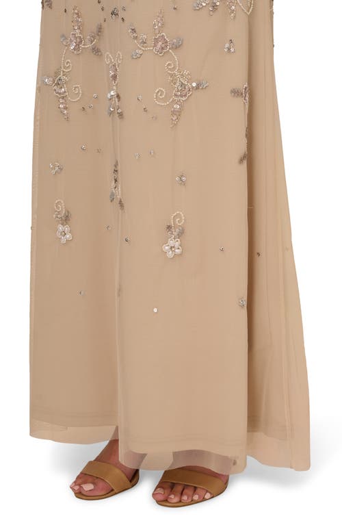 Adrianna Papell Beaded Mesh Gown In Biscotti