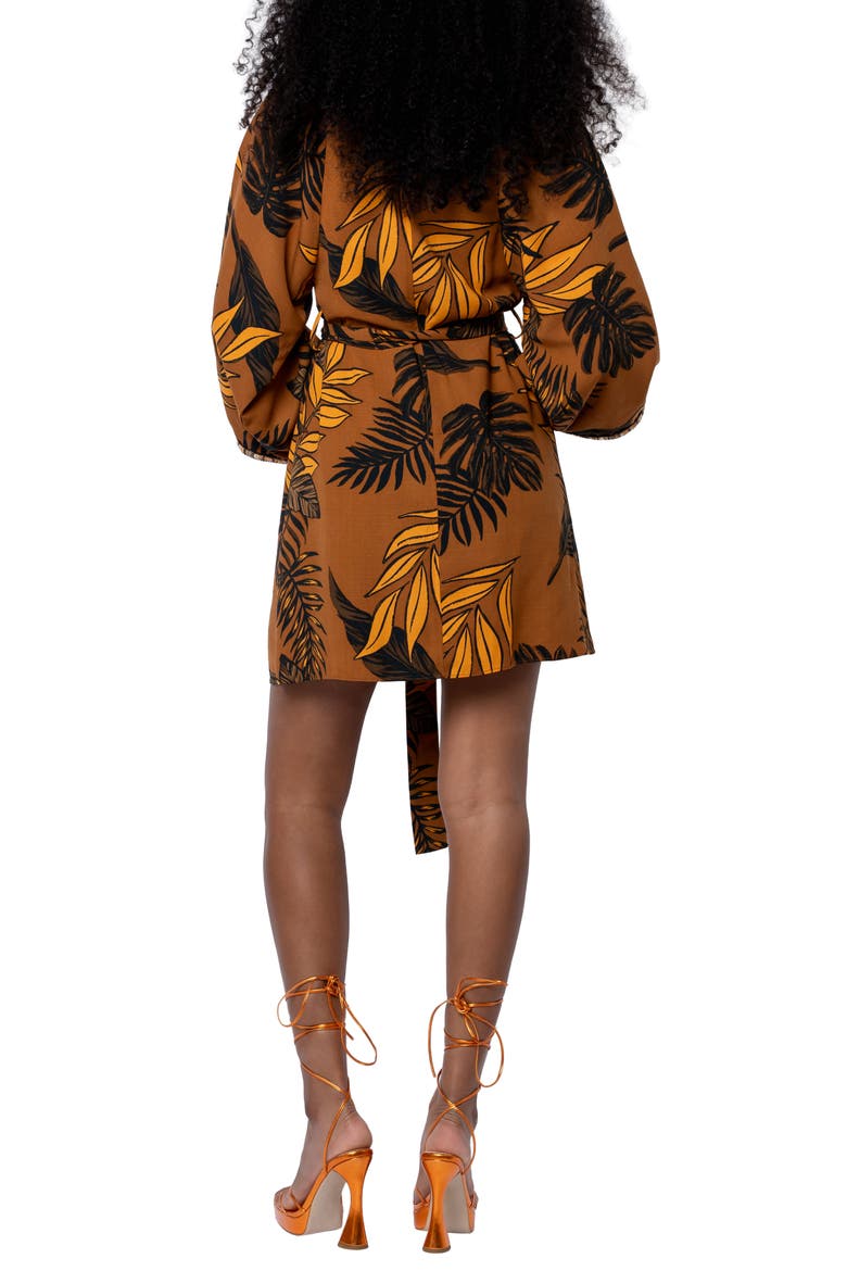 Gaia Leaf Print Mini Shirtdress, Alternate, color, ORANGE