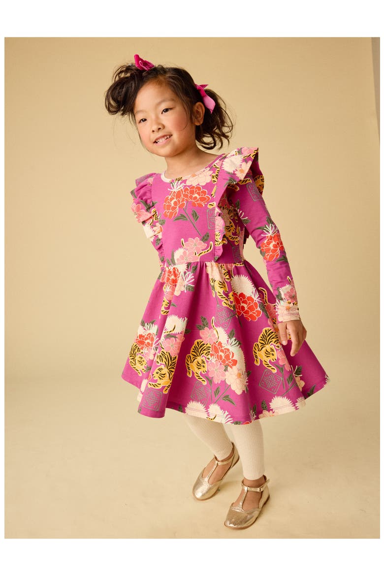Ruffle Shoulder Ballet Dress, Alternate, color, Tiger & Peony