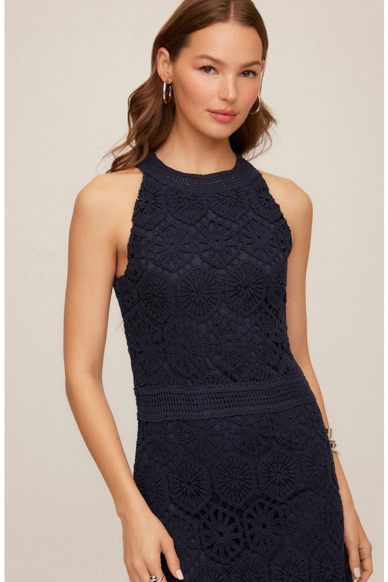 Londyn Crochet Midi Dress, Alternate, color, NAVY