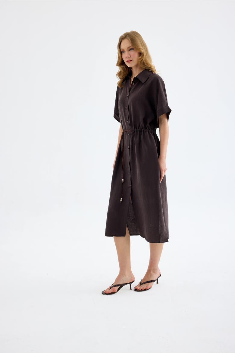 Solenne Cotton Midi Shirt Dress, Alternate, color, Brown