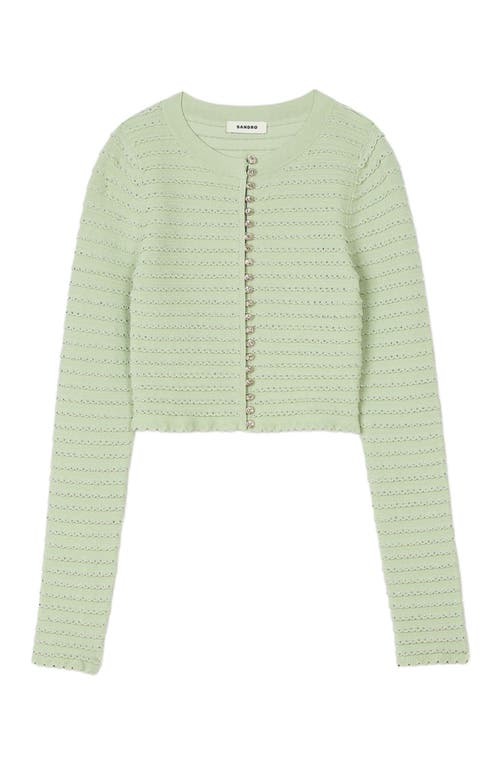 Sandro Crystal-embellished Cardigan In Almond Green