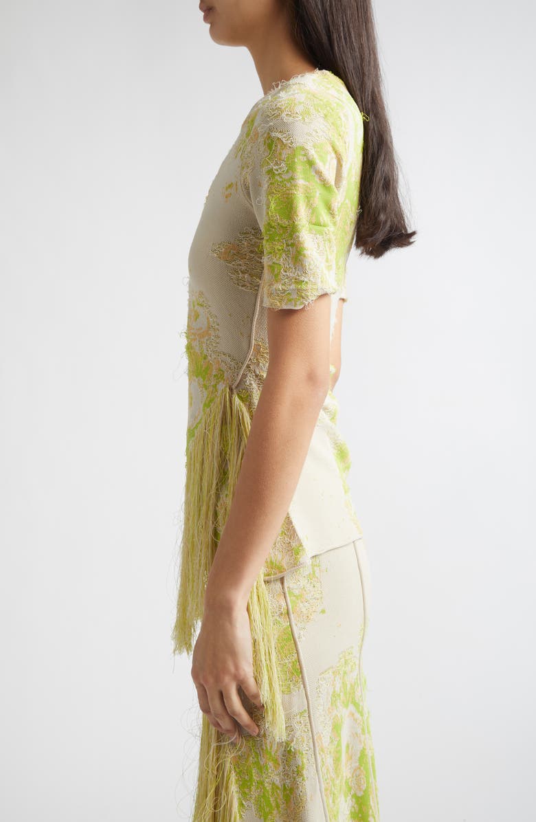 Erdem French Fray Short Sleeve Knit Top, Alternate, color, Chartreuse