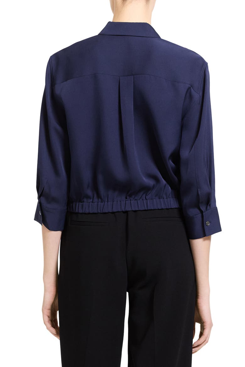 Elastic Hem Silk Button-Up Shirt, Alternate, color, MIDNIGHT NAVY - RL0