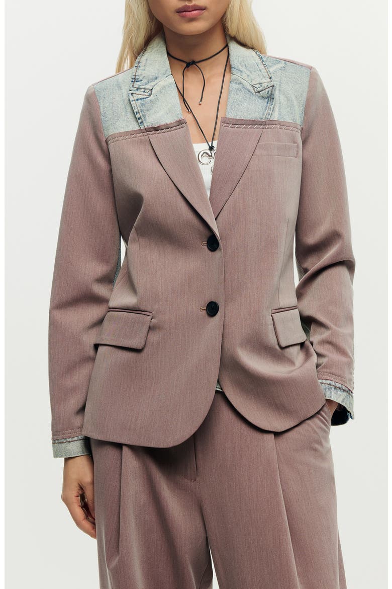 Denim Trim Blazer, Main, color, PINK