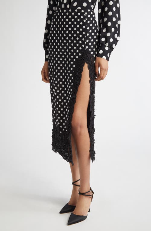 Shop Carolina Herrera Lace Trim Polka Dot Skirt In Black/ivory