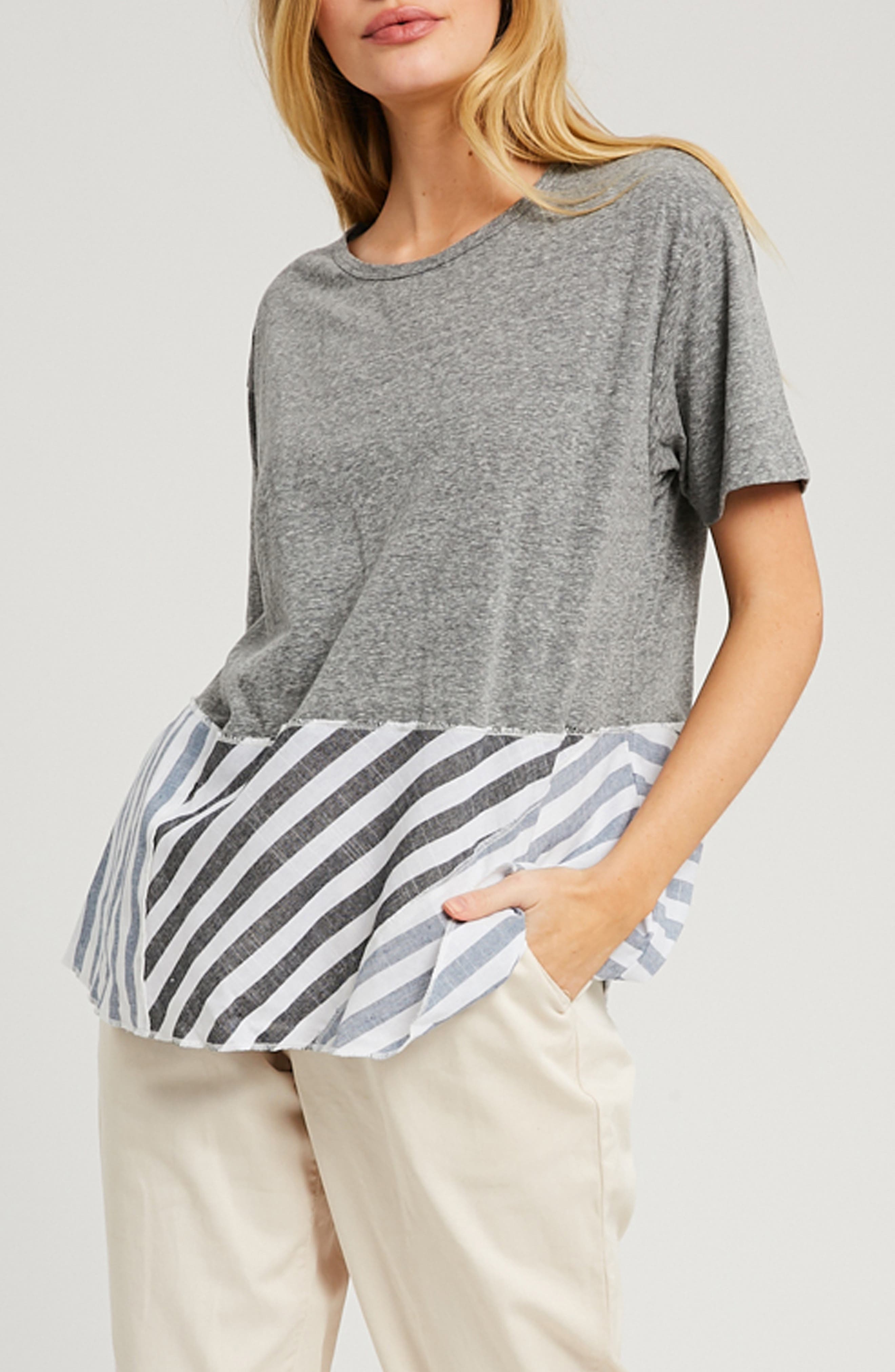 WISHLIST Striped Peplum Hem T-Shirt