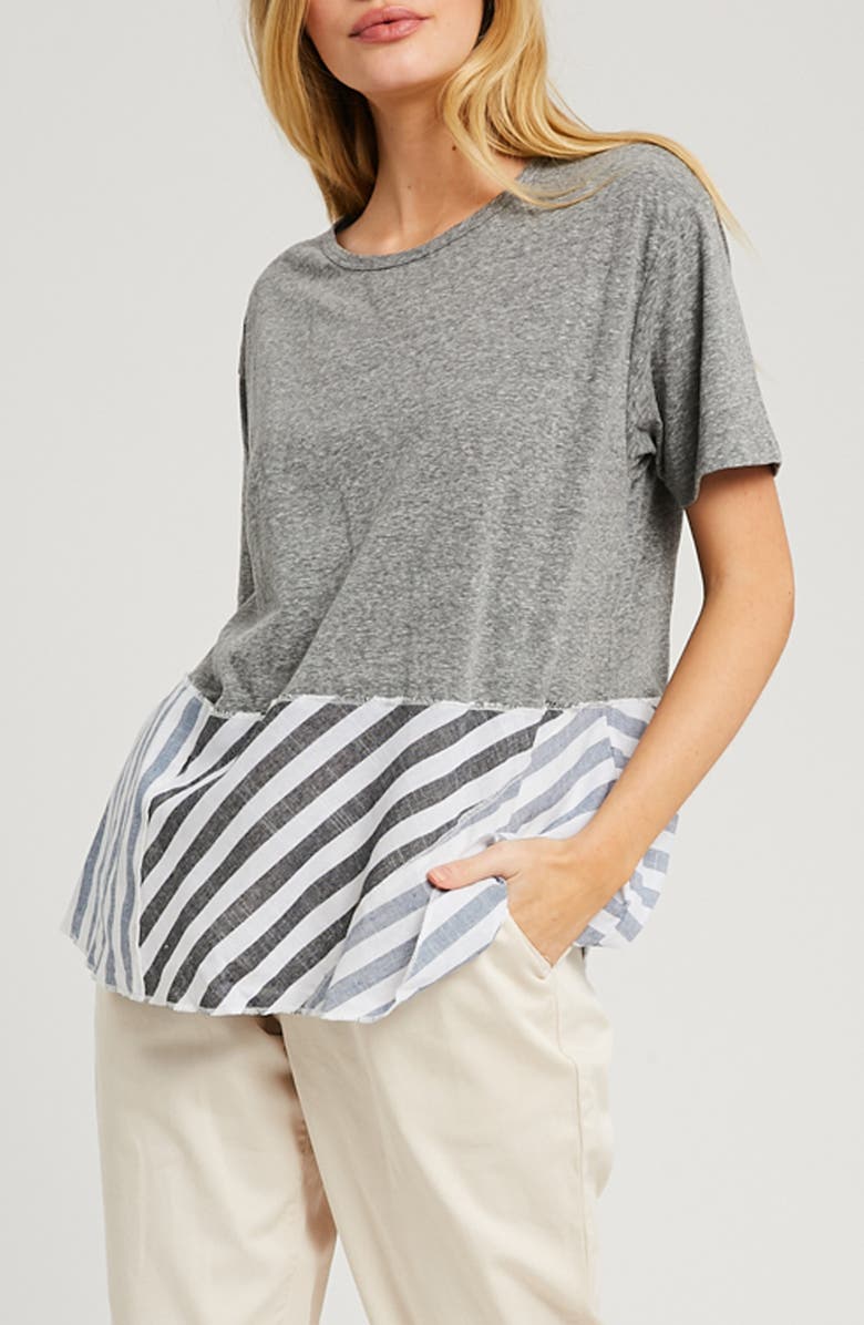 WISHLIST Striped Peplum Hem T-Shirt, Main, color, Charcoal