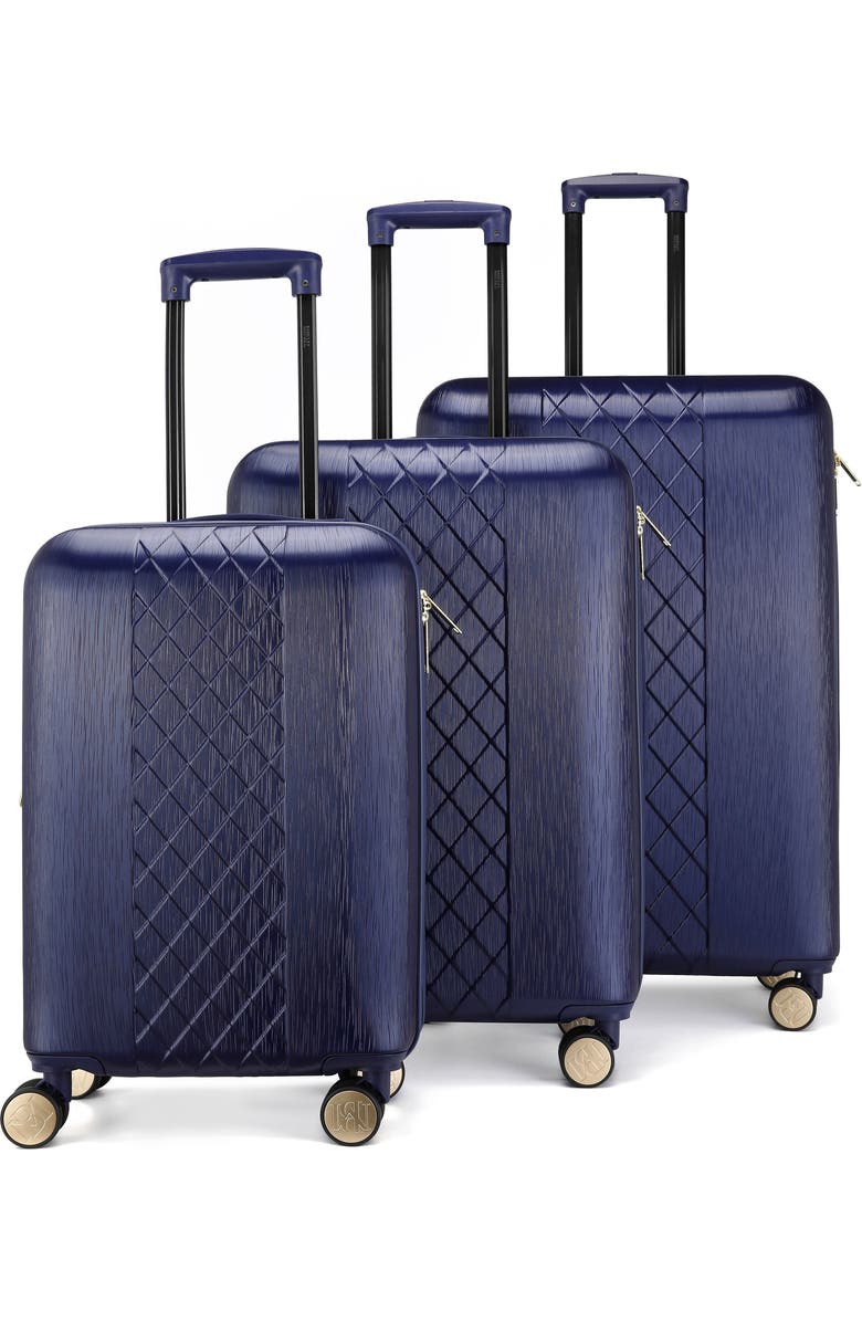 Badgley Mischka Collection Three-Piece Diamond Hardside Spinner Luggage Set, Main, color, Navy