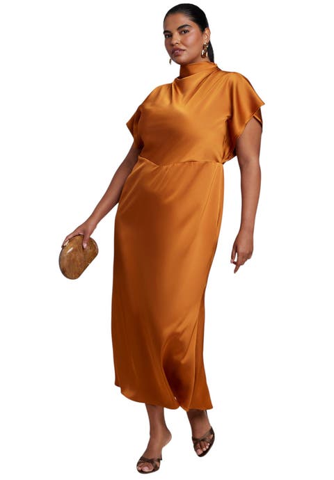 Flutter Sleeve Satin Midi Dress (plus)