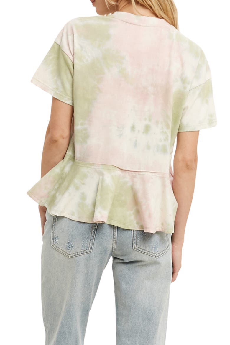 Tie Dye Short Sleeve Peplum Top, Alternate, color, GREEN/ PINK