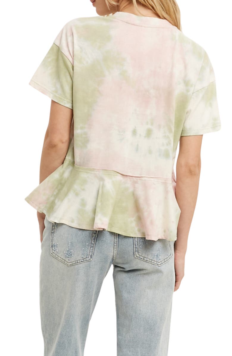 WISHLIST Tie Dye Short Sleeve Peplum Top, Alternate, color, Green/ Pink