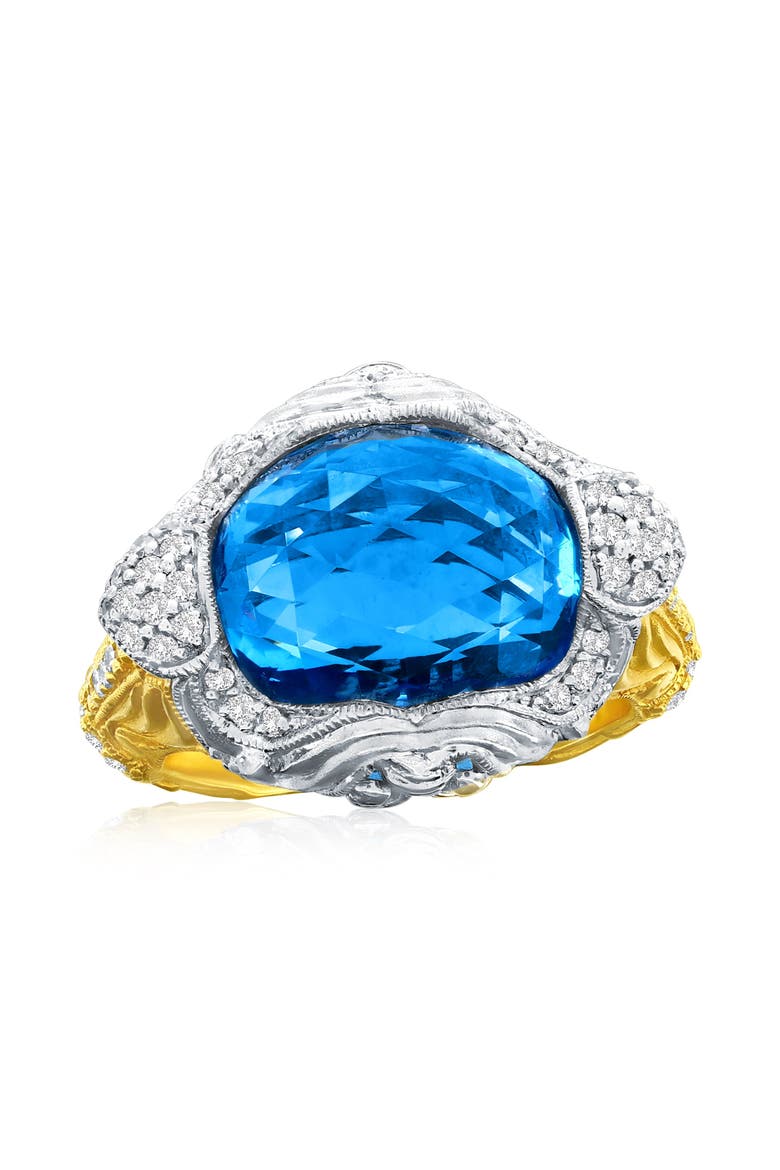 18K Gold London Blue Topaz & Diamond Ring, Main, color, Blue
