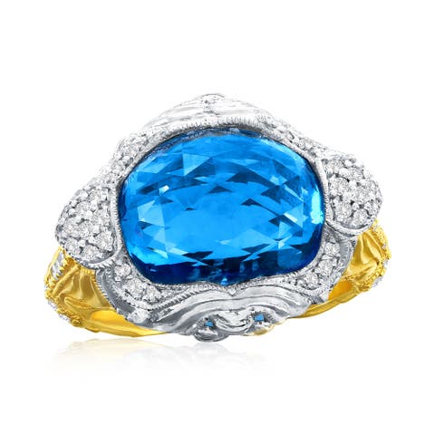 18K Gold London Blue Topaz & Diamond Ring