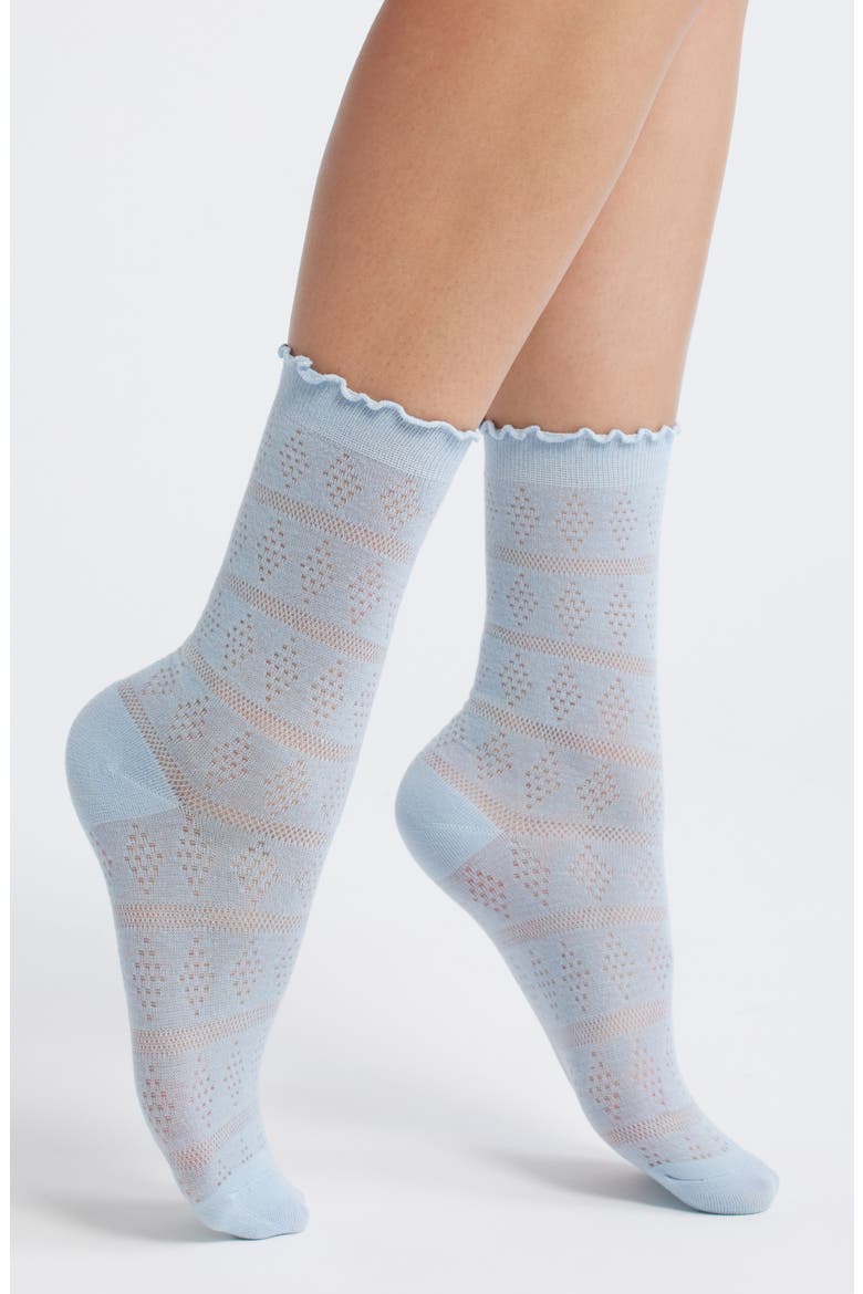 Krista Cotton Blend Pointelle Crew Socks, Main, color, BLUE