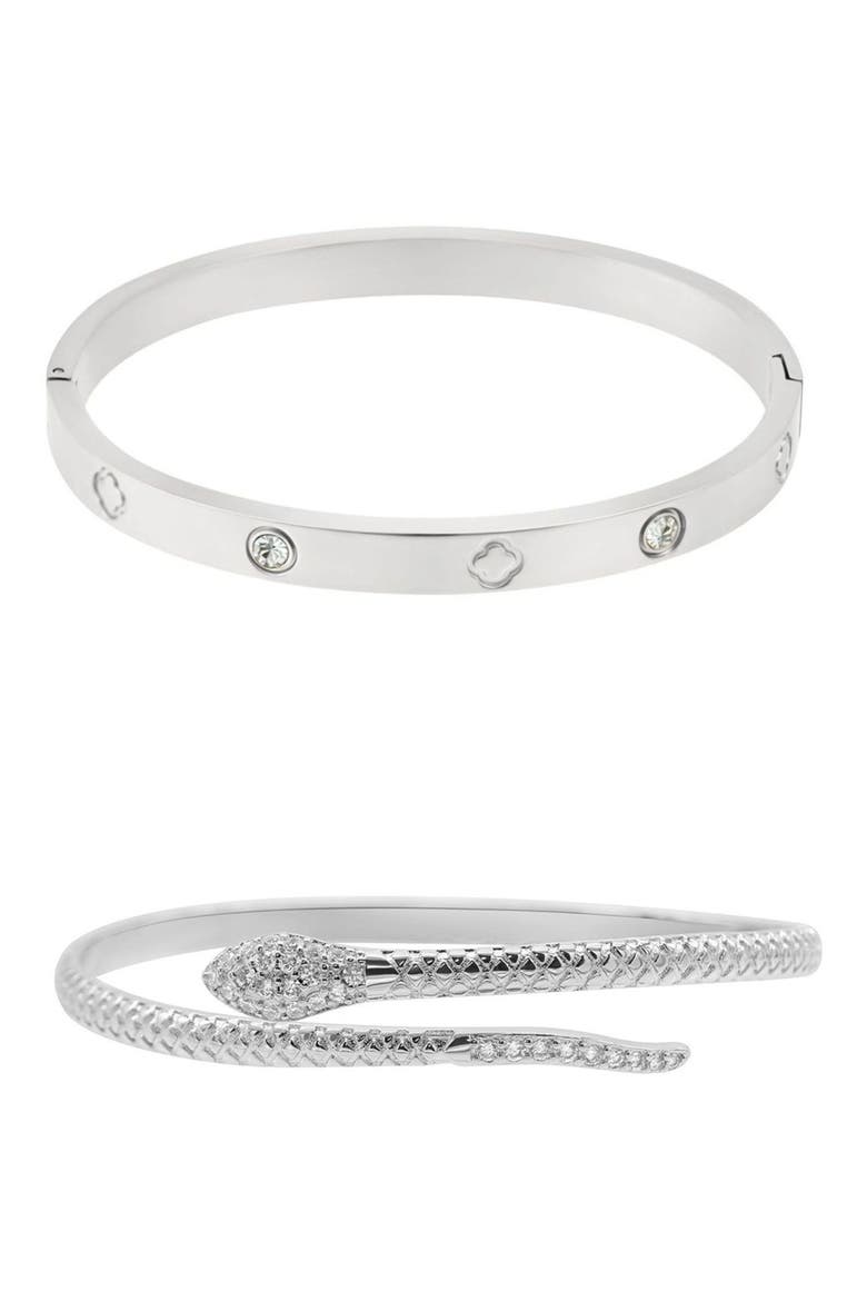 Set of 2 Snake & Clover Bracelets, Main, color, SILVER