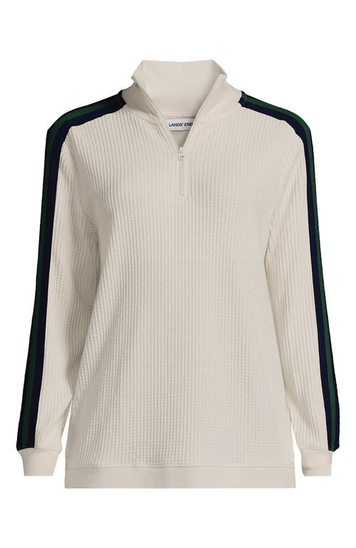 Lands' End Long Sleeve Waffle Quarter Zip Pullover In White