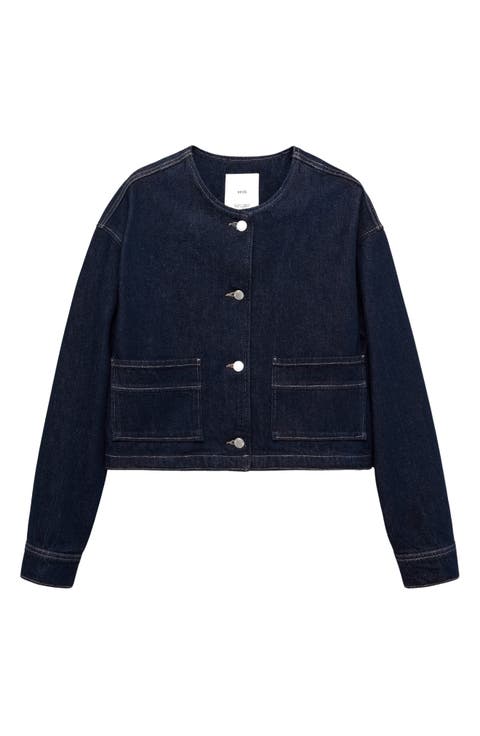 Collarless Denim Jacket