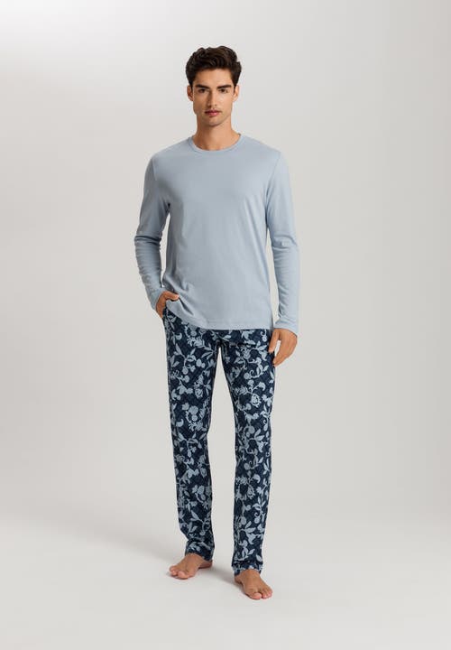 Hanro Night And Day Crew Neck Cotton Pajama Set In Night Blue Tiles