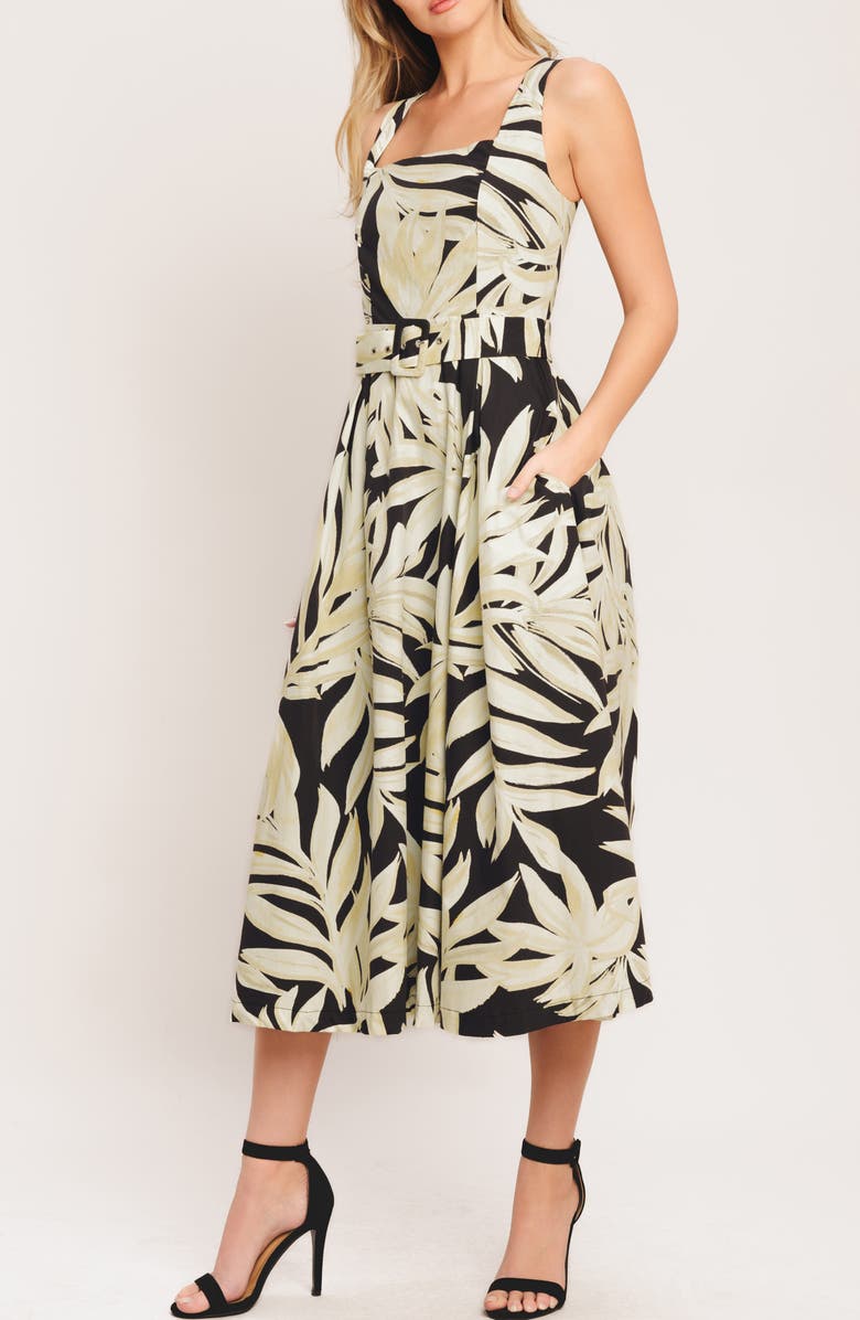 FLYING TOMATO Print Midi Dress, Alternate, color, Black Taupe