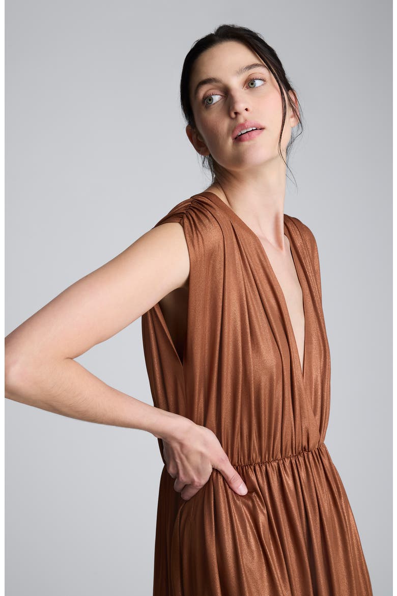 Gathered Metallic Maxi Dress, Alternate, color, BURNT COPPER