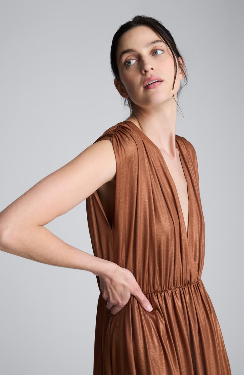 Kenneth Cole Gathered Metallic Maxi Dress, Alternate, color, Burnt Copper