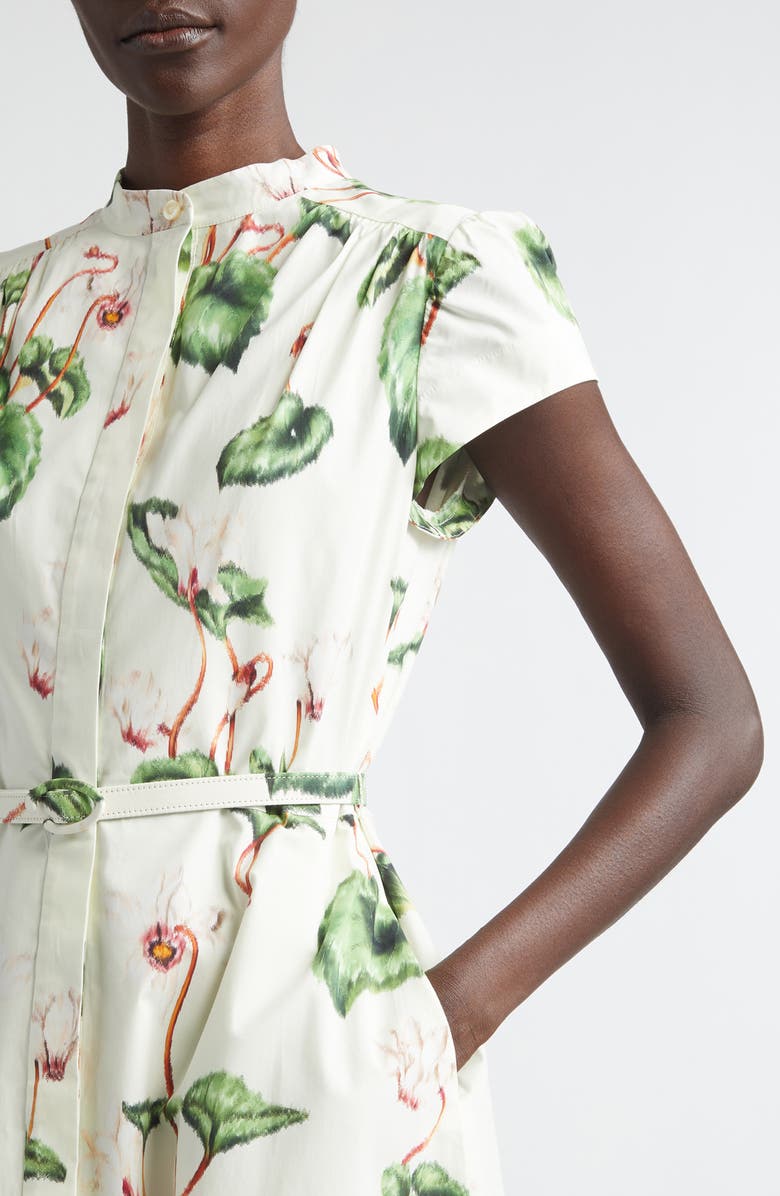 Oscar de la Renta Chine Cyclamen Cap Sleeve Poplin Dress, Alternate, color, White/ Ivory