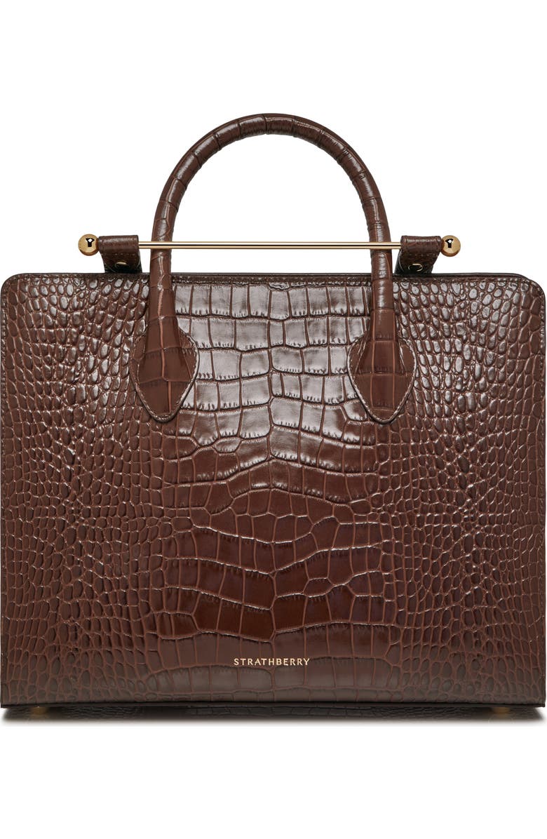 Strathberry Midi Croc Embossed Leather Tote, Main, color,