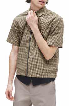 rag & bone Noah Gingham Short Sleeve Nylon Zip-Up Shirt