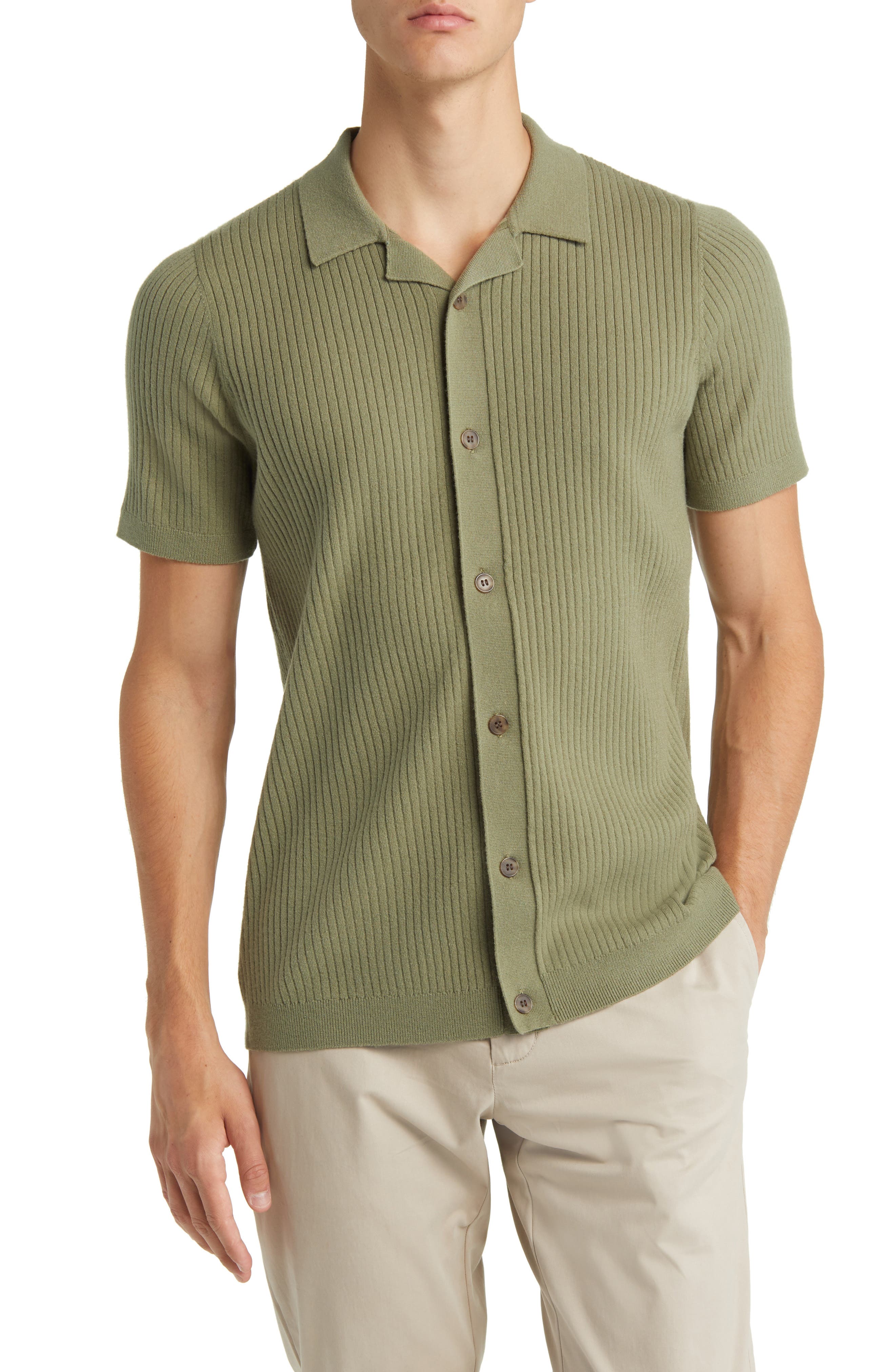 Rib Button-Up Polo Sweater