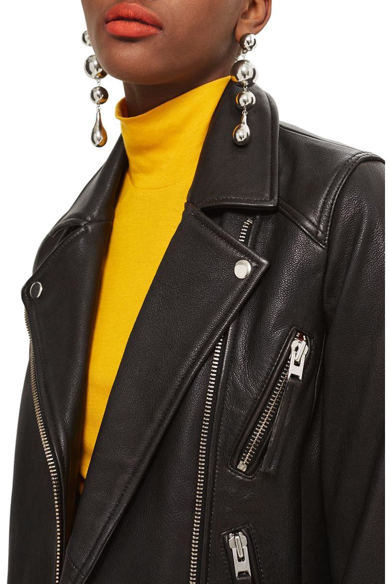 Dolly Leather Biker Jacket, Alternate, color, BLACK