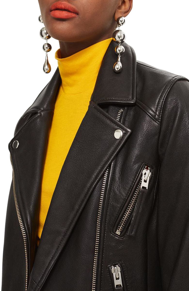 Topshop Dolly Leather Biker Jacket, Alternate, color, 